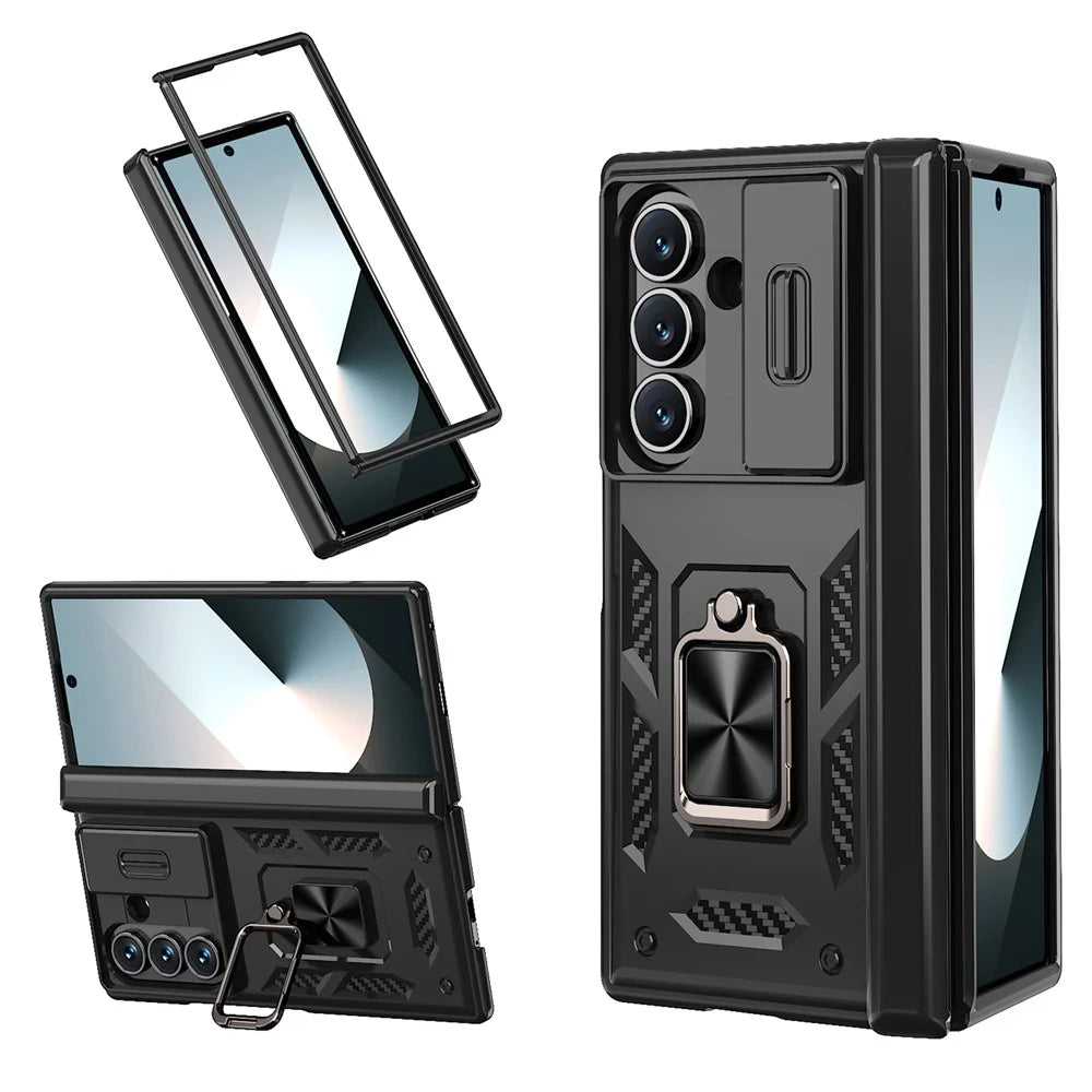 For Samsung Galaxy Z Fold7 5G Case PC + TPU Shockproof Phone Back Cover with Kickstand - Black - 1