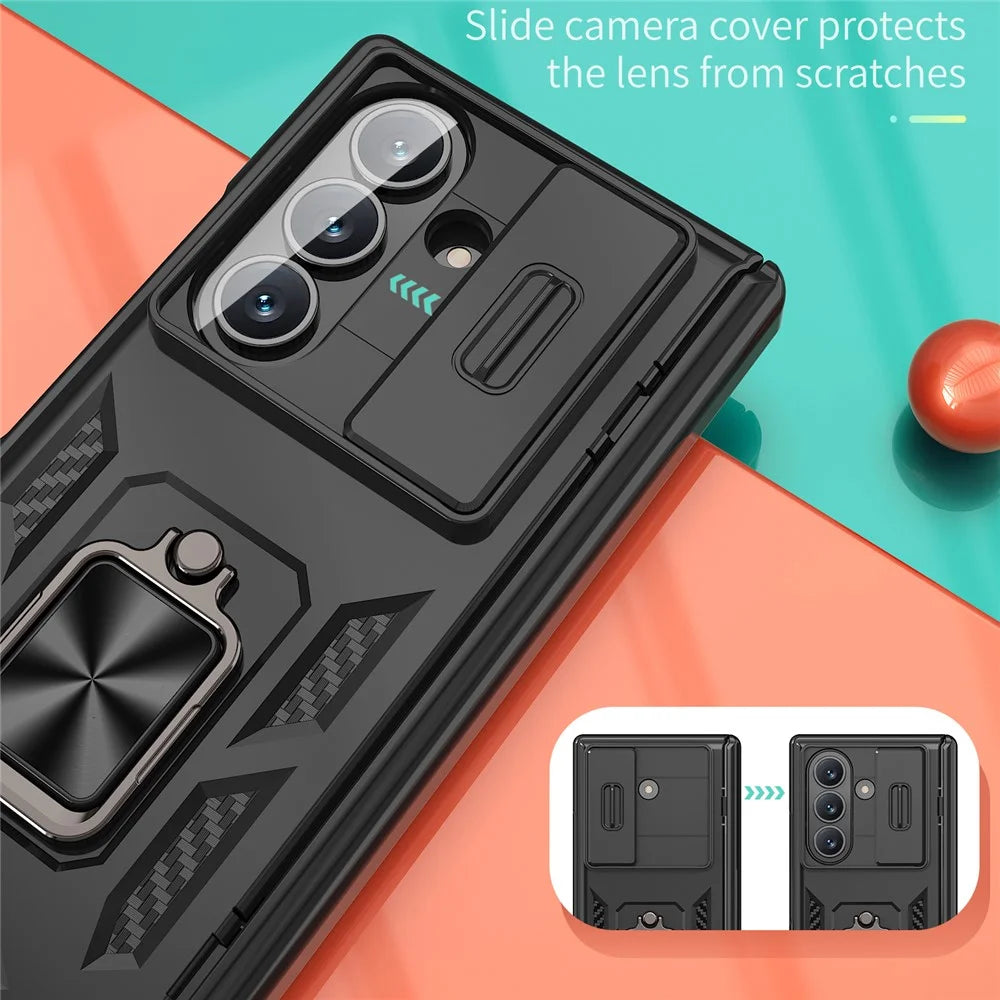 For Samsung Galaxy Z Fold7 5G Case PC + TPU Shockproof Phone Back Cover with Kickstand - Black - 3