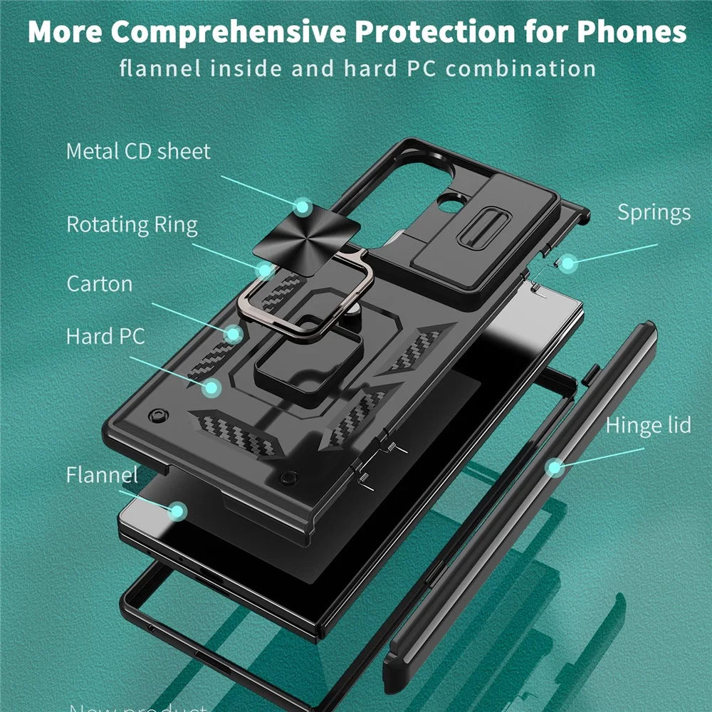 For Samsung Galaxy Z Fold7 5G Case PC + TPU Shockproof Phone Back Cover with Kickstand - Black - 6