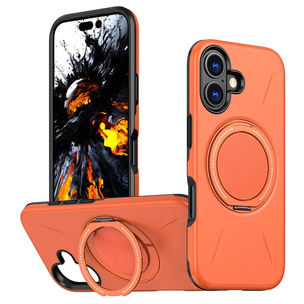 For iPhone 17 Magnetic Case Rotating Kickstand TPU + PC Phone Cover - Orange - 1