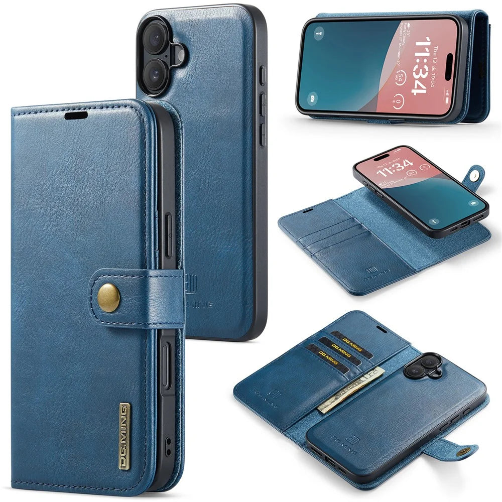 DG.MING for iPhone 17 Case Detachable Split Leather Phone Cover - Blue - 1
