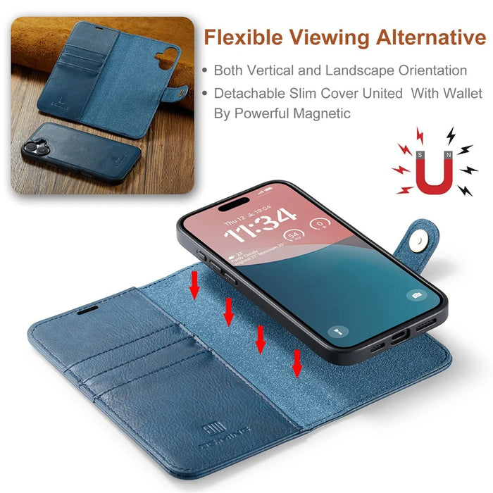 DG.MING for iPhone 17 Case Detachable Split Leather Phone Cover - Blue - 5