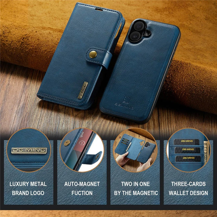 DG.MING for iPhone 17 Case Detachable Split Leather Phone Cover - Blue - 6