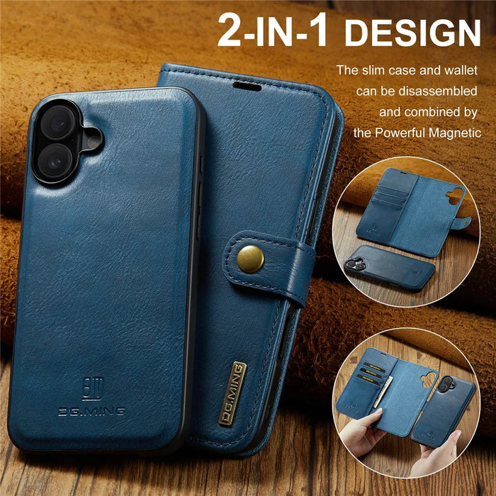 DG.MING for iPhone 17 Case Detachable Split Leather Phone Cover - Blue - 7