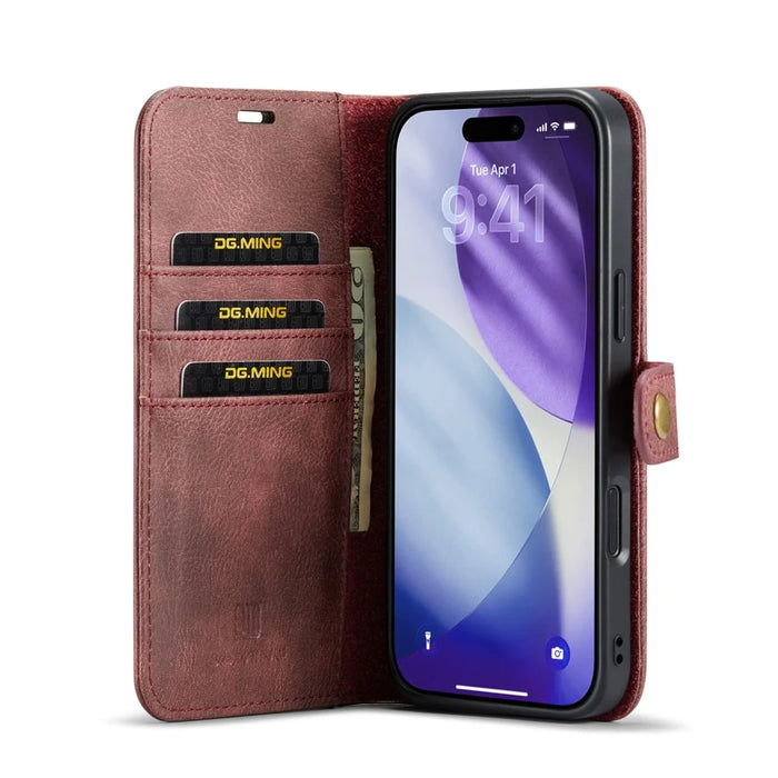 DG.MING for iPhone 18 Pro / 17 Pro Case Detachable Split Leather Phone Cover - Red - 2