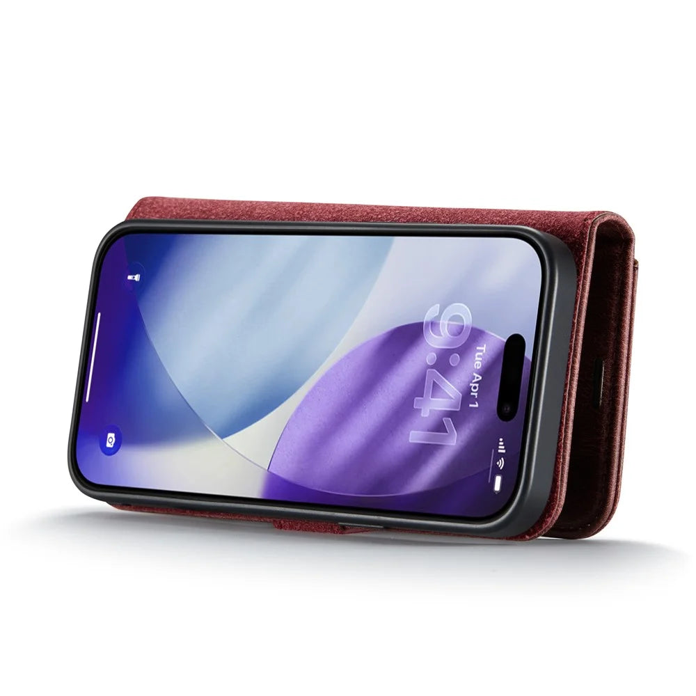 DG.MING for iPhone 18 Pro Max / 17 Pro Max Case Detachable Split Leather Phone Cover - Red - 3