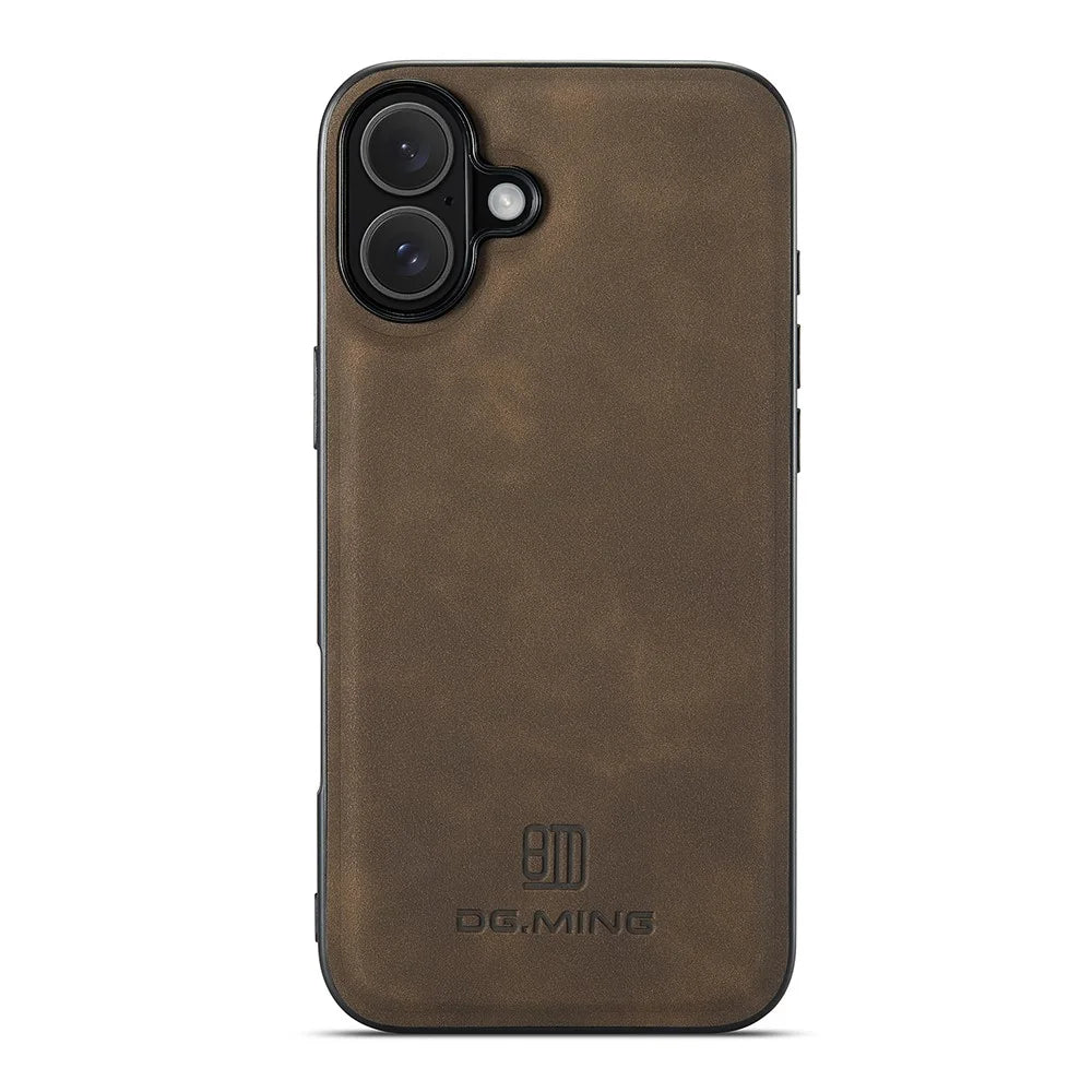 DG.MING For iPhone 17 Case PU Leather Covered PC + TPU Hybrid Phone Shell - Coffee - 1