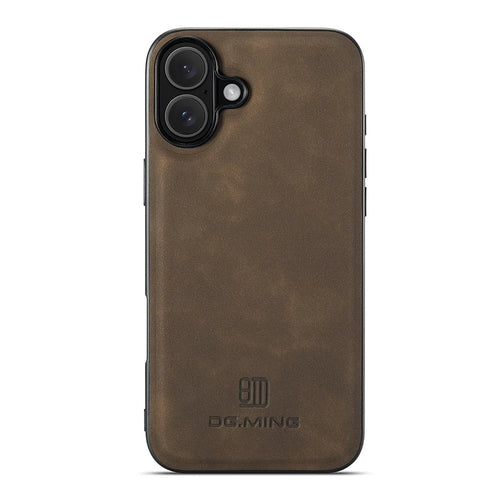 DG.MING For iPhone 17 Case PU Leather Covered PC + TPU Hybrid Phone Shell - Coffee - 1