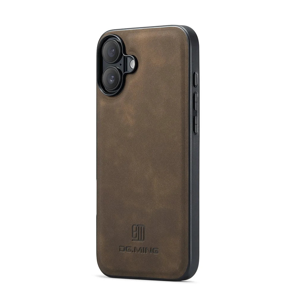 DG.MING For iPhone 17 Case PU Leather Covered PC + TPU Hybrid Phone Shell - Coffee - 2