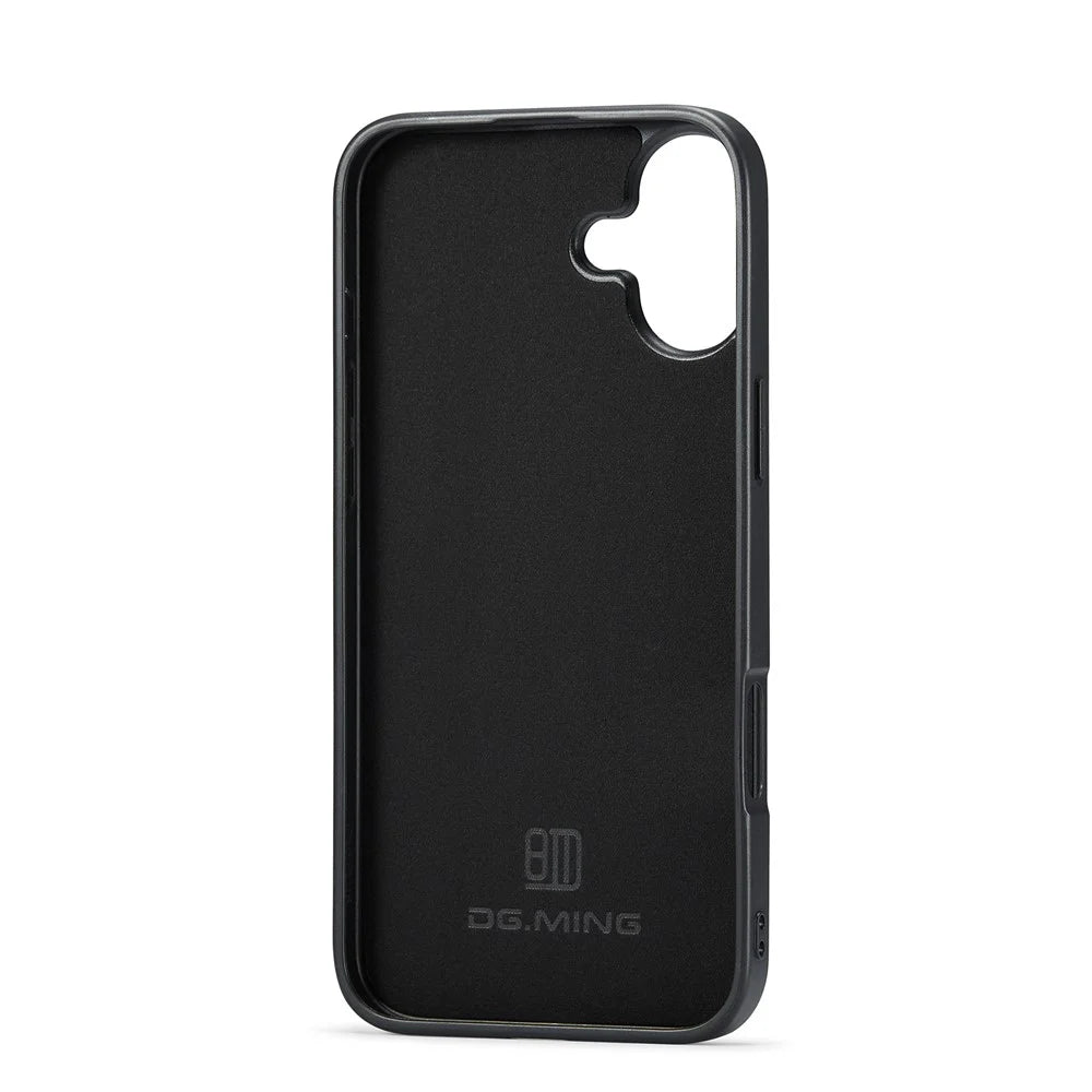 DG.MING For iPhone 17 Case PU Leather Covered PC + TPU Hybrid Phone Shell - Coffee - 4