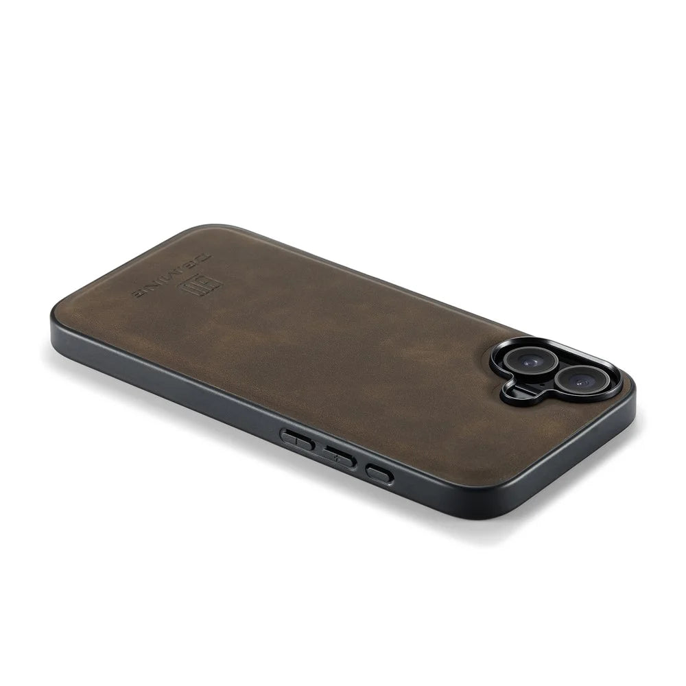 DG.MING For iPhone 17 Case PU Leather Covered PC + TPU Hybrid Phone Shell - Coffee - 6