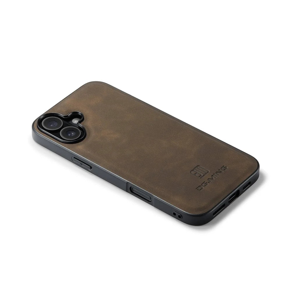 DG.MING For iPhone 17 Case PU Leather Covered PC + TPU Hybrid Phone Shell - Coffee - 7