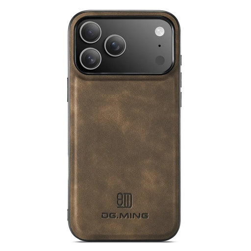 DG.MING For iPhone 18 Pro / 17 Pro Case PU Leather Covered PC + TPU Hybrid Phone Shell - Coffee - 1