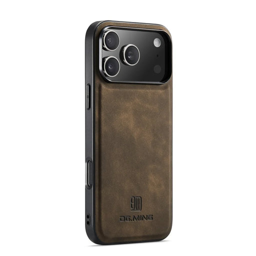 DG.MING For iPhone 18 Pro / 17 Pro Case PU Leather Covered PC + TPU Hybrid Phone Shell - Coffee - 2