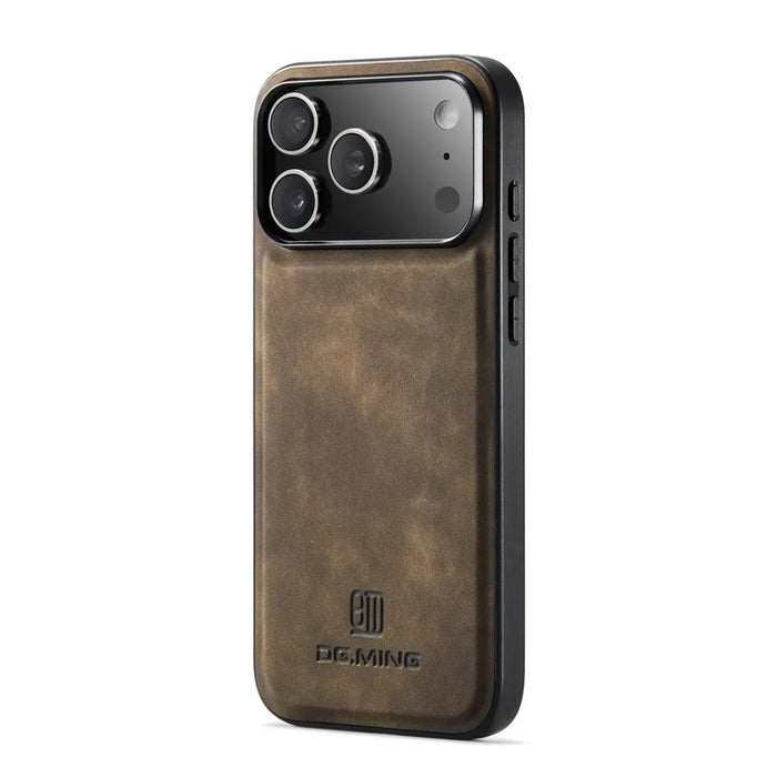 DG.MING For iPhone 18 Pro / 17 Pro Case PU Leather Covered PC + TPU Hybrid Phone Shell - Coffee - 3