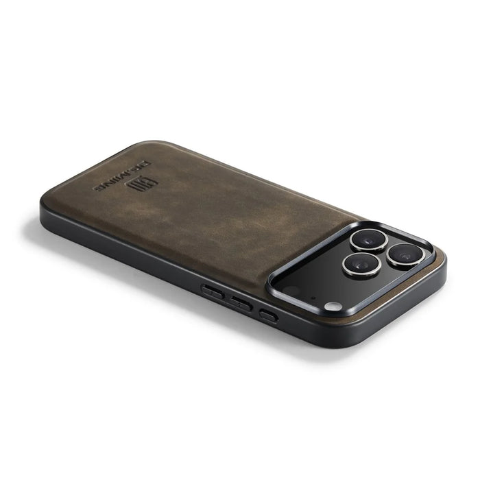 DG.MING For iPhone 18 Pro / 17 Pro Case PU Leather Covered PC + TPU Hybrid Phone Shell - Coffee - 6