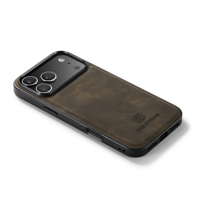 DG.MING For iPhone 18 Pro / 17 Pro Case PU Leather Covered PC + TPU Hybrid Phone Shell - Coffee - 7