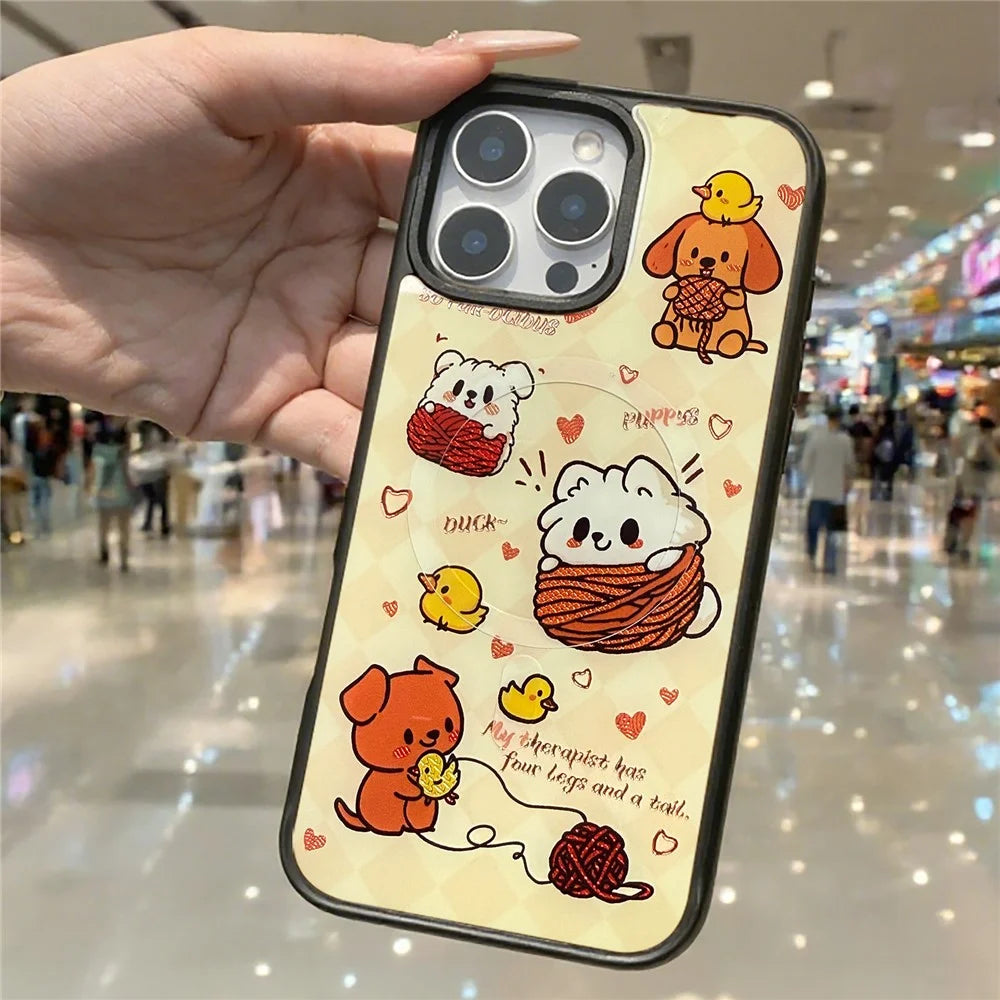 For iPhone 16 Pro Magnetic Case TPU PC Phone Cover with Yellow Duck Knitted Cat Backplate - Green - 5