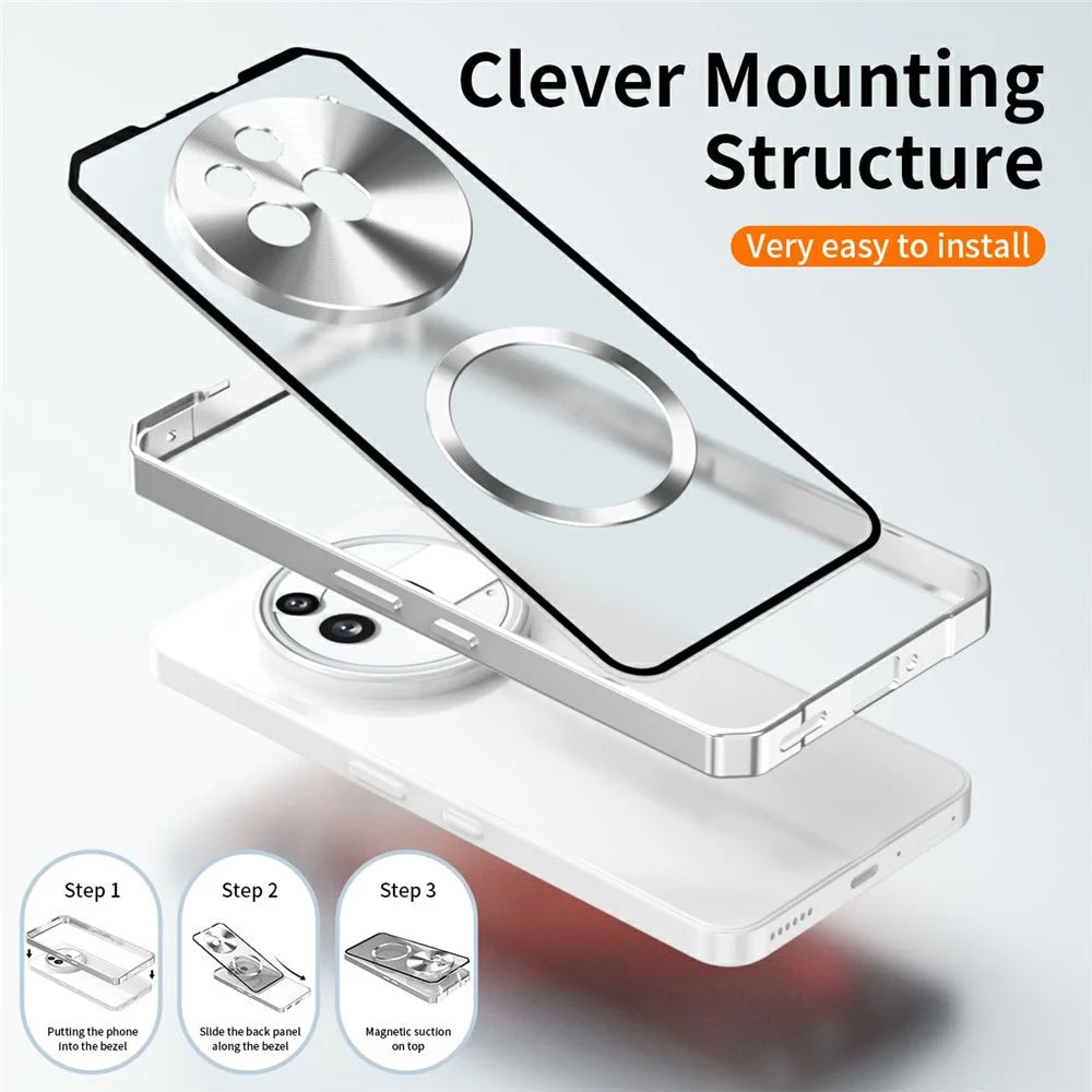 For Nothing Phone (3a) Pro Magnetic Case Hard PC Metal Frame Frosted Phone Back Cover - Silver - 3