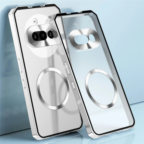 For Nothing Phone (3a) Magnetic Case Hard PC Metal Frame Frosted Phone Back Cover - Silver - 1