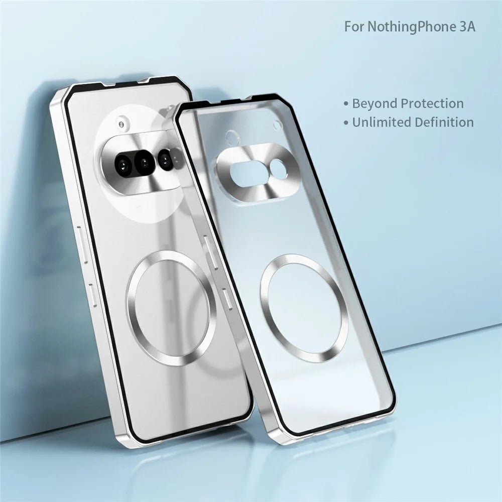 For Nothing Phone (3a) Magnetic Case Hard PC Metal Frame Frosted Phone Back Cover - Silver - 2