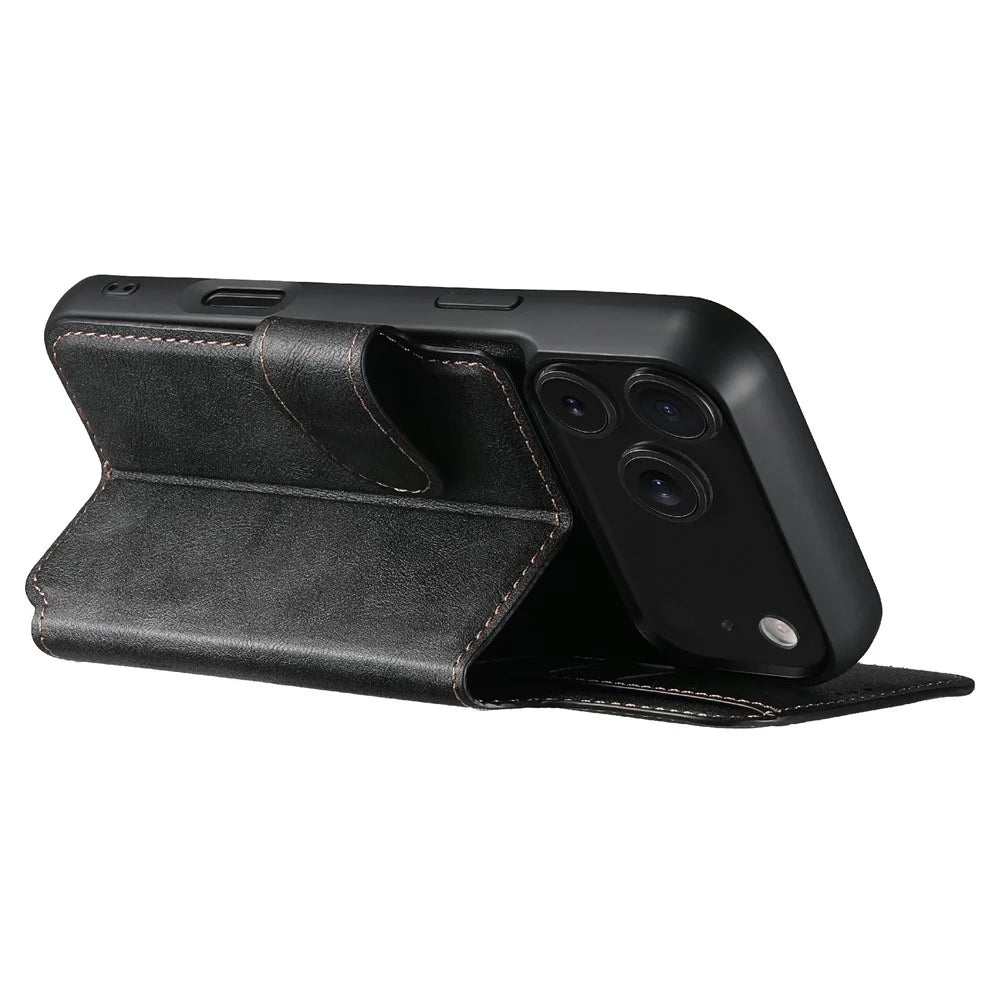 SUTENI Q-05 For iPhone 17 Pro Max Wallet Case 2 in 1 Detachable Leather Flip Phone Cover with Stand - Black - 3
