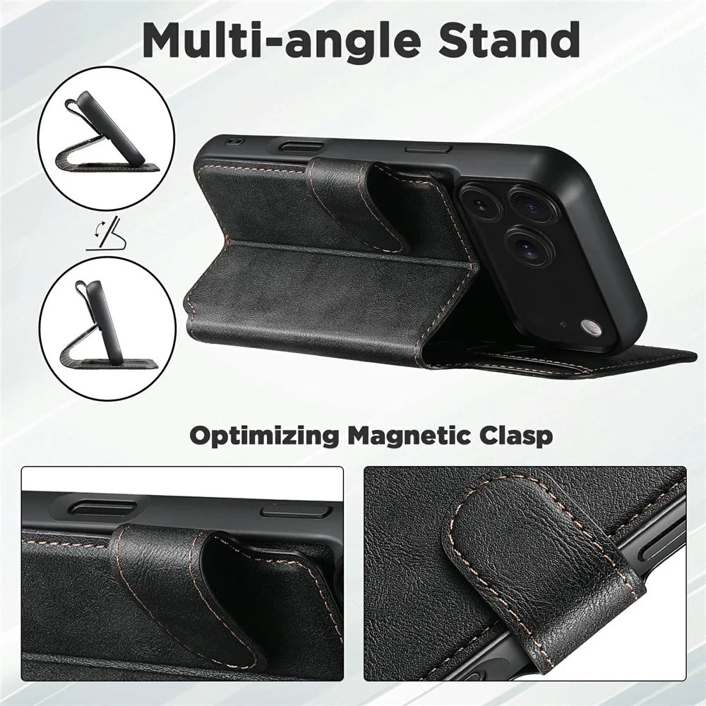 SUTENI Q-05 For iPhone 17 Pro Max Wallet Case 2 in 1 Detachable Leather Flip Phone Cover with Stand - Black - 5