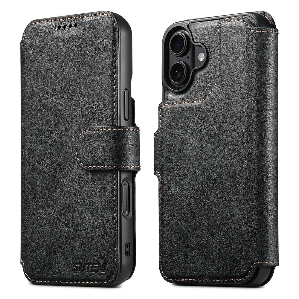SUTENI Q-05 For iPhone 17 Wallet Case 2 in 1 Detachable Leather Flip Phone Cover with Stand - Black - 1
