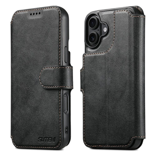 SUTENI Q-05 For iPhone 17 Wallet Case 2 in 1 Detachable Leather Flip Phone Cover with Stand - Black - 1