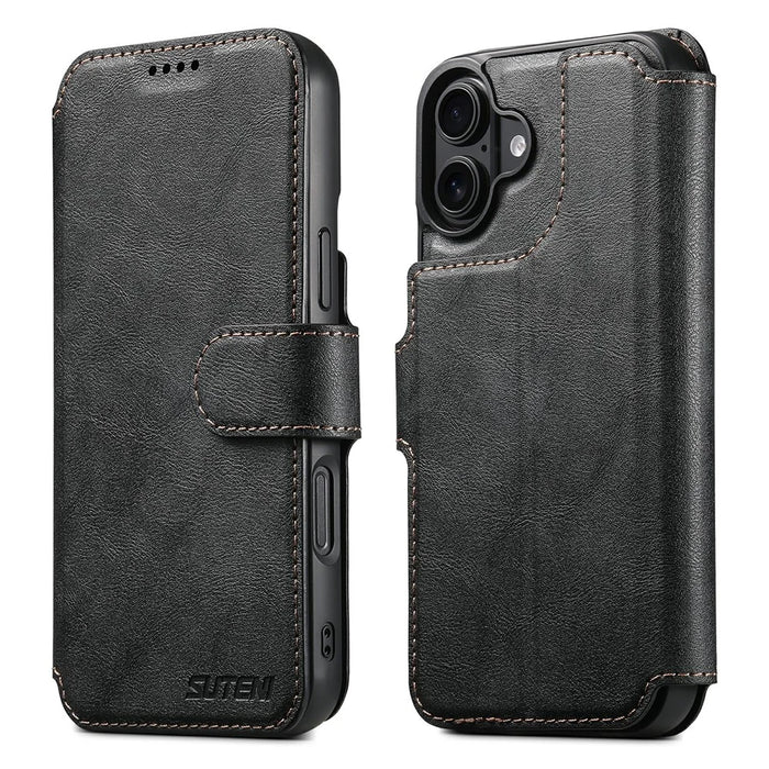 SUTENI Q-05 For iPhone 17 Wallet Case 2 in 1 Detachable Leather Flip Phone Cover with Stand - Black - 1