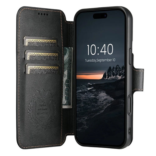 SUTENI Q-05 For iPhone 17 Wallet Case 2 in 1 Detachable Leather Flip Phone Cover with Stand - Black - 2