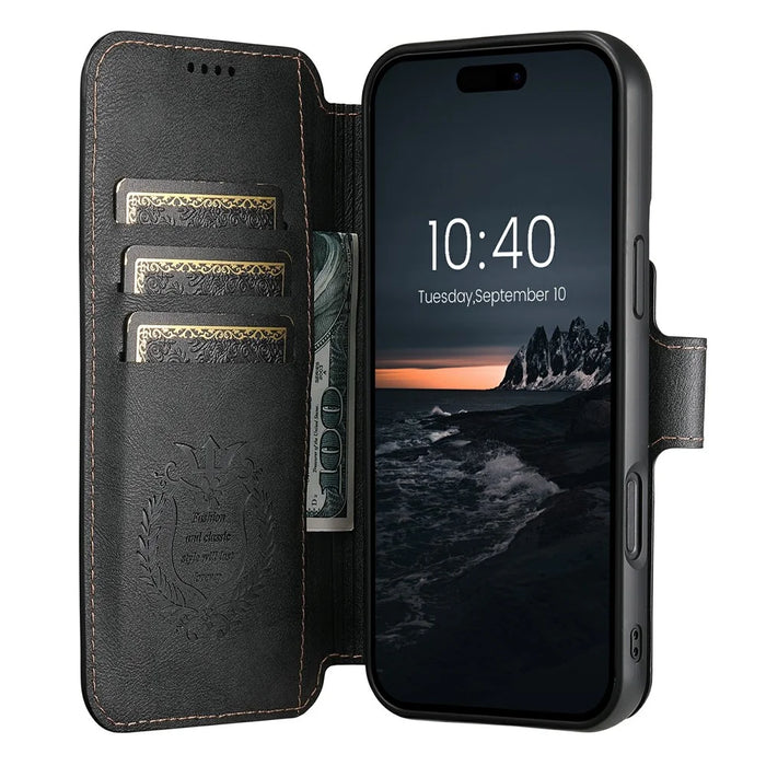 SUTENI Q-05 For iPhone 17 Wallet Case 2 in 1 Detachable Leather Flip Phone Cover with Stand - Black - 2