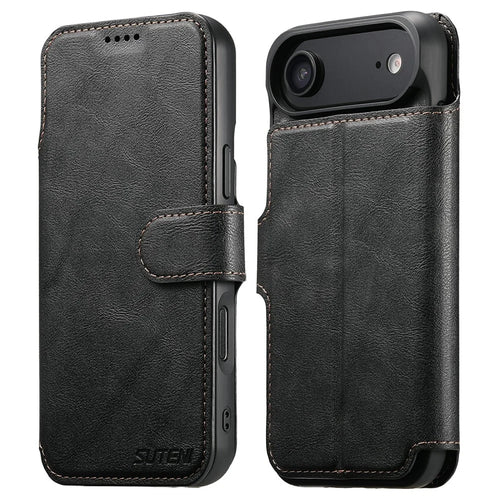 SUTENI Q-05 For iPhone Air Wallet Case 2 in 1 Detachable Leather Flip Phone Cover with Stand - Black - 1