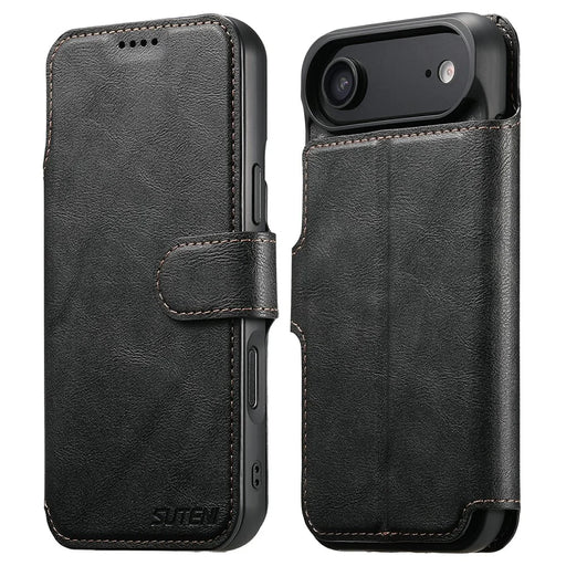 SUTENI Q-05 For iPhone Air Wallet Case 2 in 1 Detachable Leather Flip Phone Cover with Stand - Black - 1