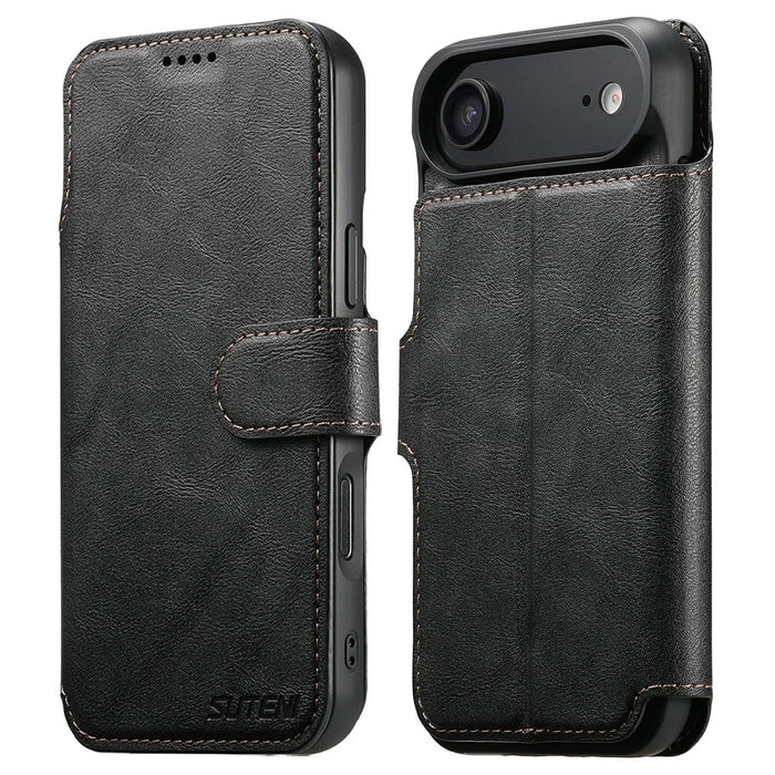 SUTENI Q-05 For iPhone Air Wallet Case 2 in 1 Detachable Leather Flip Phone Cover with Stand - Black - 1