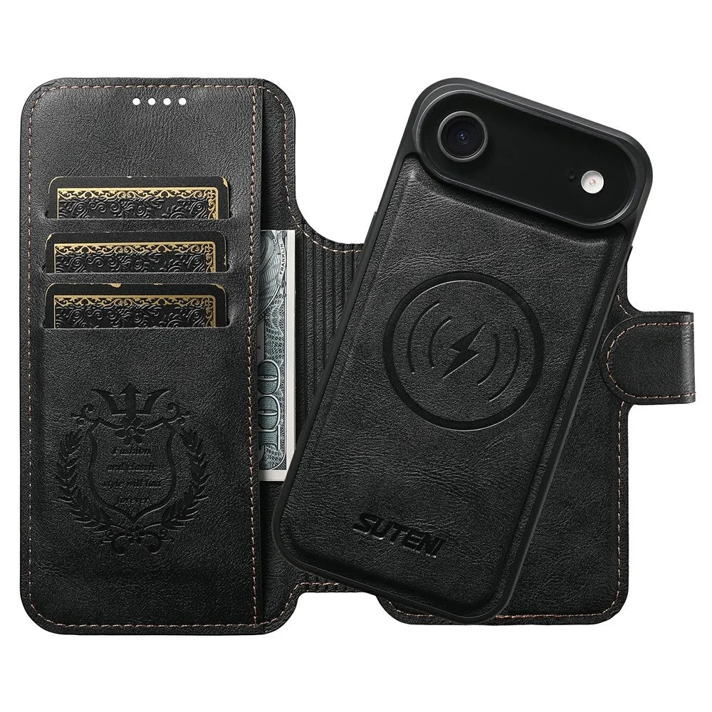 SUTENI Q-05 For iPhone Air Wallet Case 2 in 1 Detachable Leather Flip Phone Cover with Stand - Black - 3