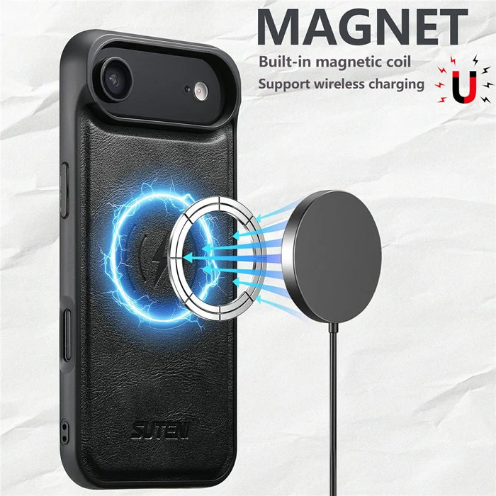 SUTENI Q-05 For iPhone Air Wallet Case 2 in 1 Detachable Leather Flip Phone Cover with Stand - Black - 4