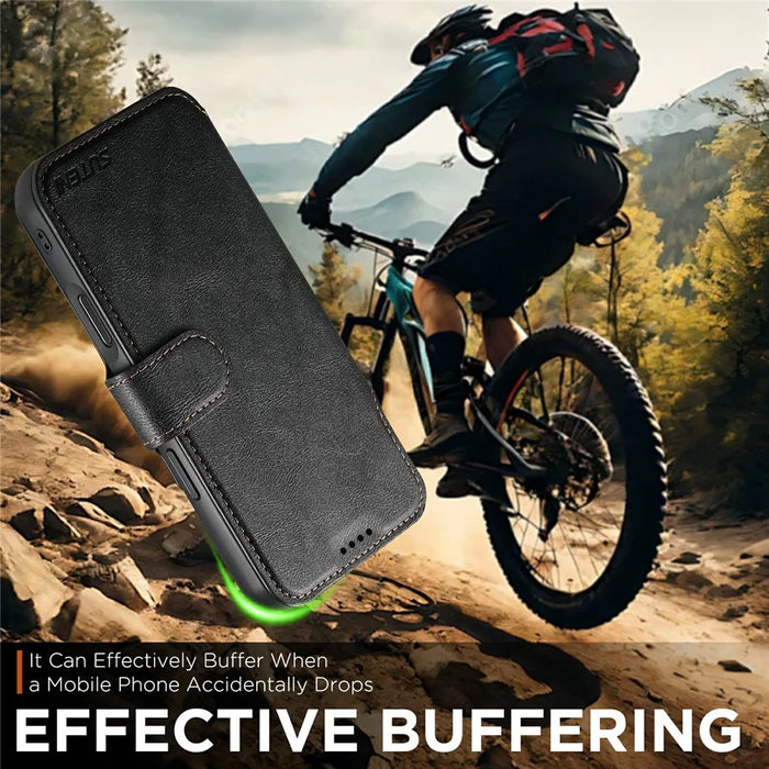 SUTENI Q-05 For iPhone Air Wallet Case 2 in 1 Detachable Leather Flip Phone Cover with Stand - Black - 6