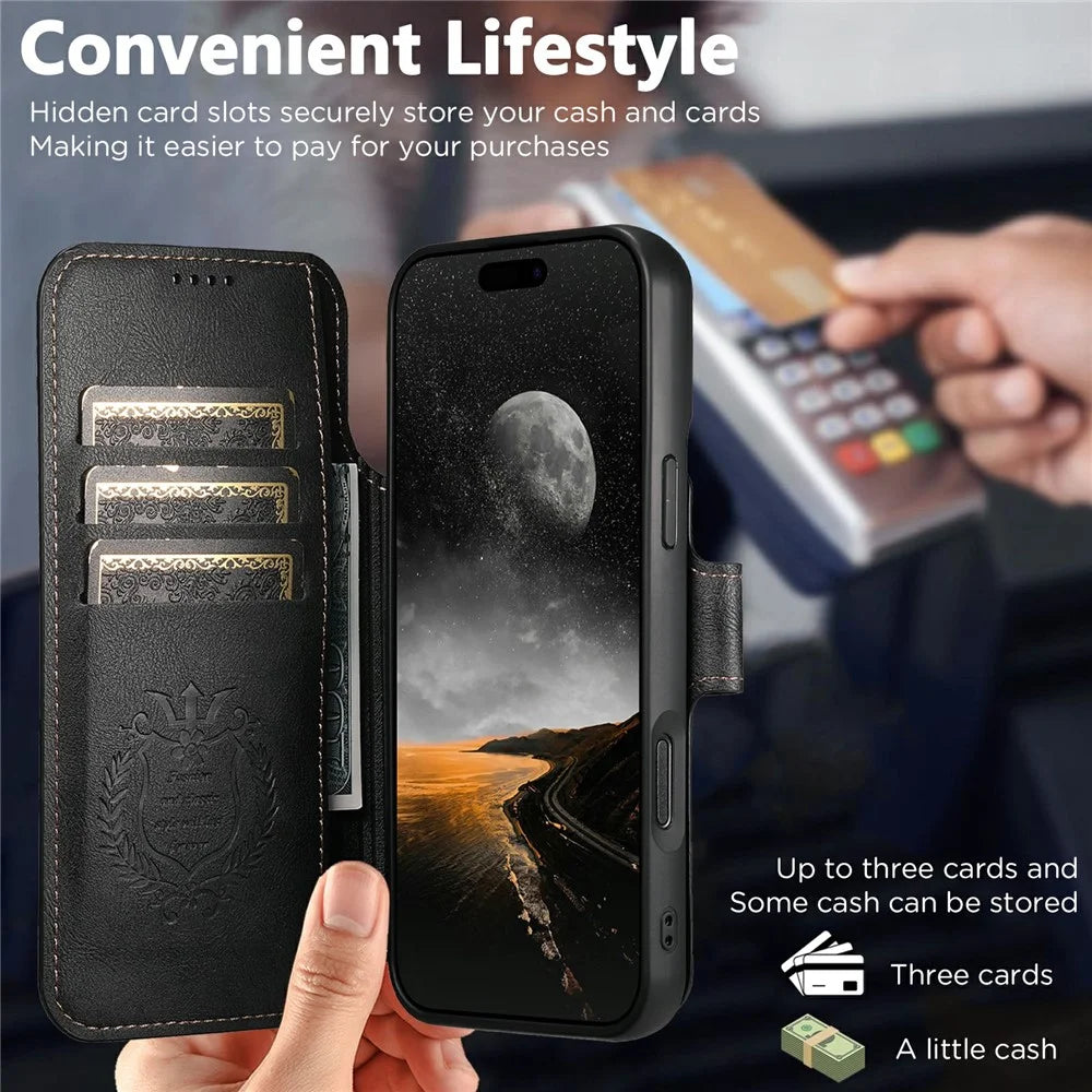SUTENI Q-05 For iPhone Air Wallet Case 2 in 1 Detachable Leather Flip Phone Cover with Stand - Black - 7