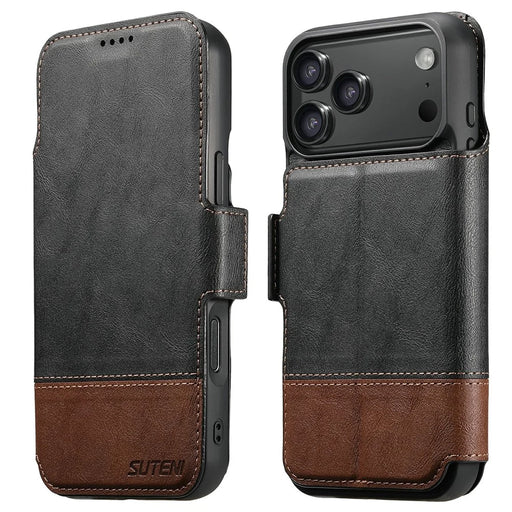 SUTENI Q-06 For iPhone 17 Pro Max Case Color Splicing Magnetic Detachable Leather Phone Cover - Black - 1