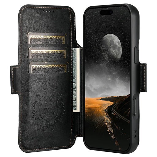 SUTENI Q-06 For iPhone 17 Pro Max Case Color Splicing Magnetic Detachable Leather Phone Cover - Black - 2