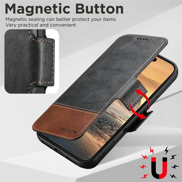 SUTENI Q-06 For iPhone 17 Pro Max Case Color Splicing Magnetic Detachable Leather Phone Cover - Black - 5