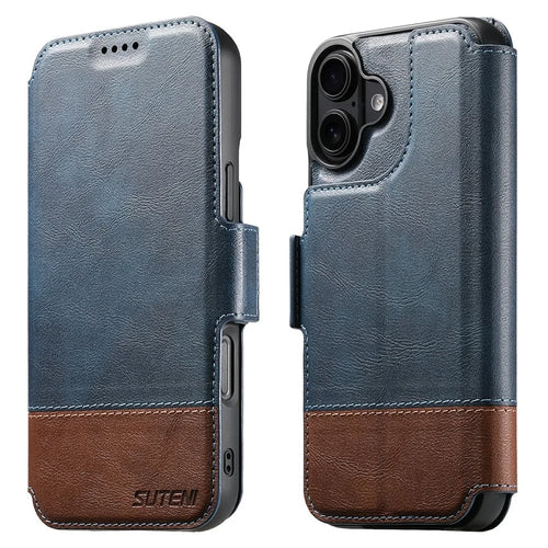 SUTENI Q-06 For iPhone 17 Case Color Splicing Magnetic Detachable Leather Phone Cover - Blue - 1