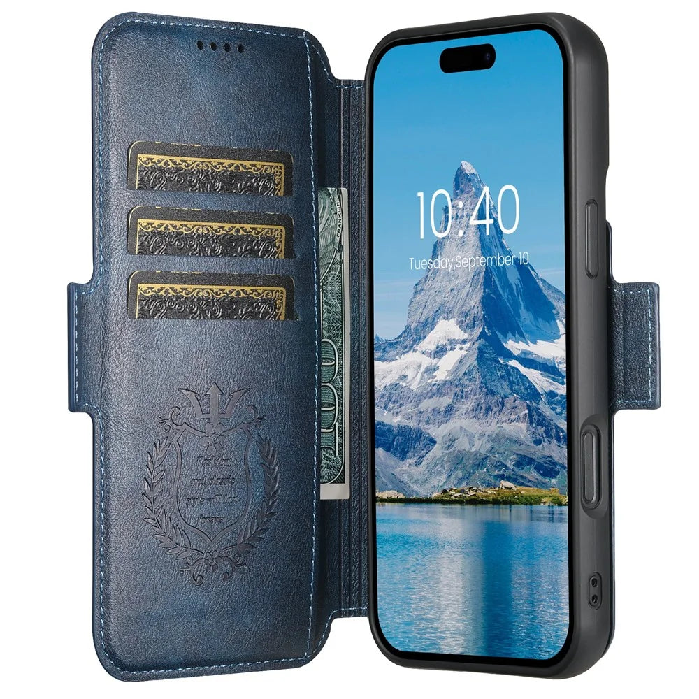 SUTENI Q-06 For iPhone 17 Case Color Splicing Magnetic Detachable Leather Phone Cover - Blue - 2