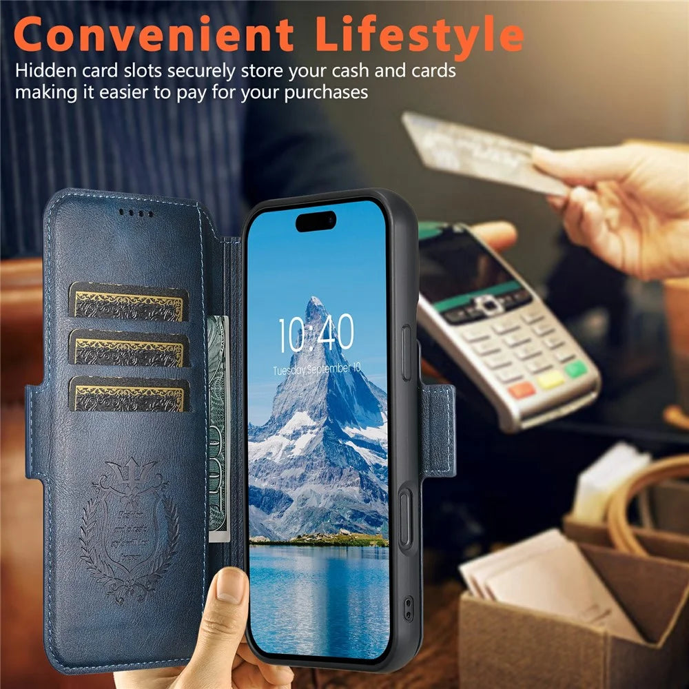 SUTENI Q-06 For iPhone 17 Case Color Splicing Magnetic Detachable Leather Phone Cover - Blue - 3