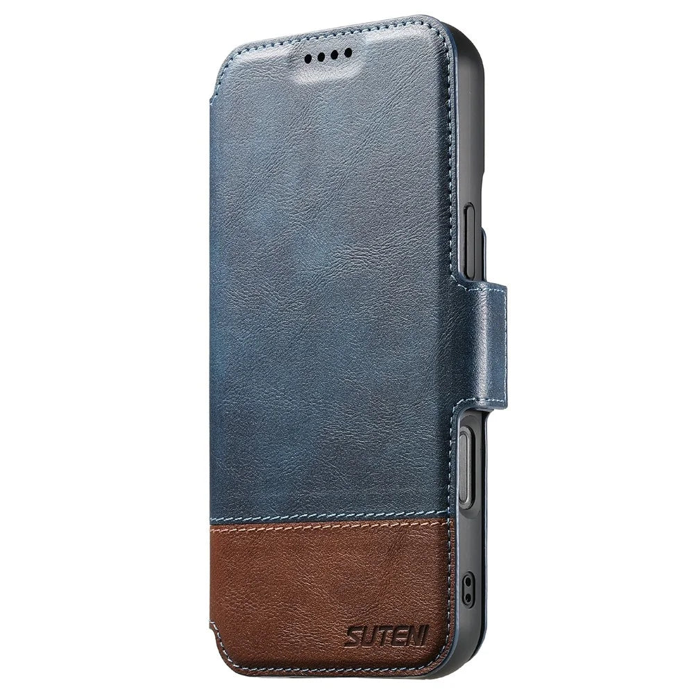 SUTENI Q-06 For iPhone 17 Case Color Splicing Magnetic Detachable Leather Phone Cover - Blue - 6
