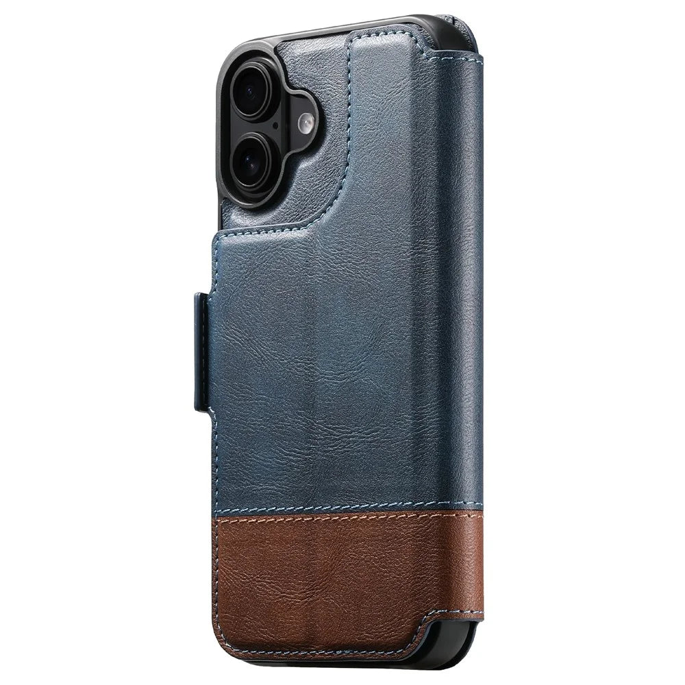 SUTENI Q-06 For iPhone 17 Case Color Splicing Magnetic Detachable Leather Phone Cover - Blue - 7