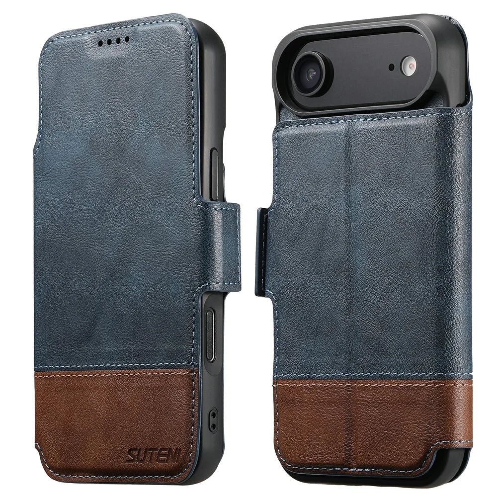 SUTENI Q-06 For iPhone Air Case Color Splicing Magnetic Detachable Leather Phone Cover - Blue - 1