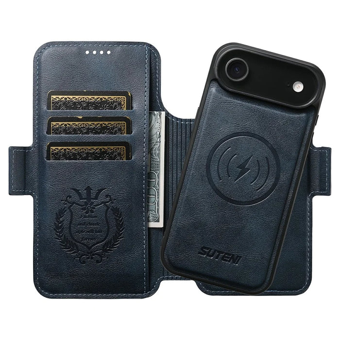 SUTENI Q-06 For iPhone Air Case Color Splicing Magnetic Detachable Leather Phone Cover - Blue - 3