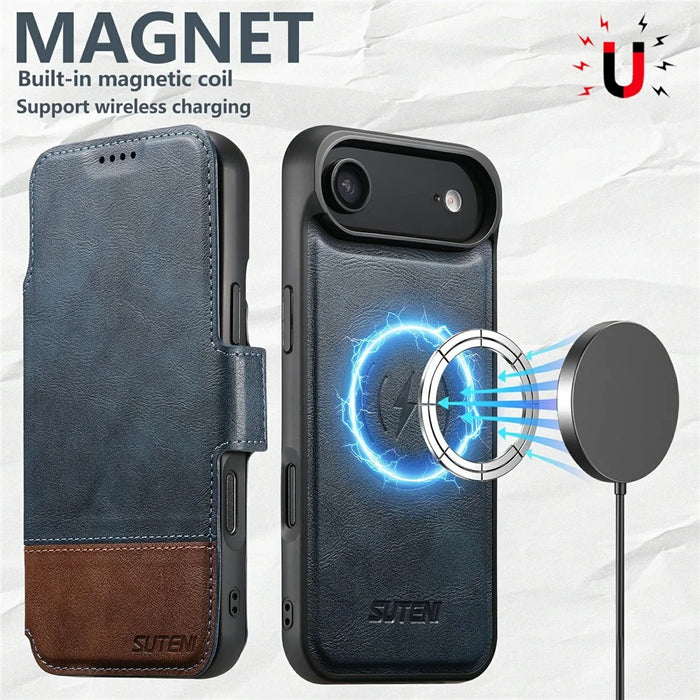 SUTENI Q-06 For iPhone Air Case Color Splicing Magnetic Detachable Leather Phone Cover - Blue - 4